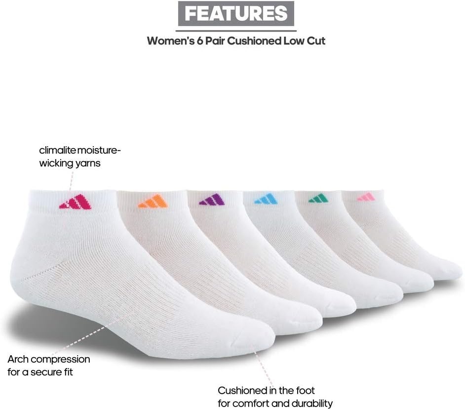 image:imageadidas Athletic 6Pack Low Cut SocksWhiteShock PinkBright Cyan