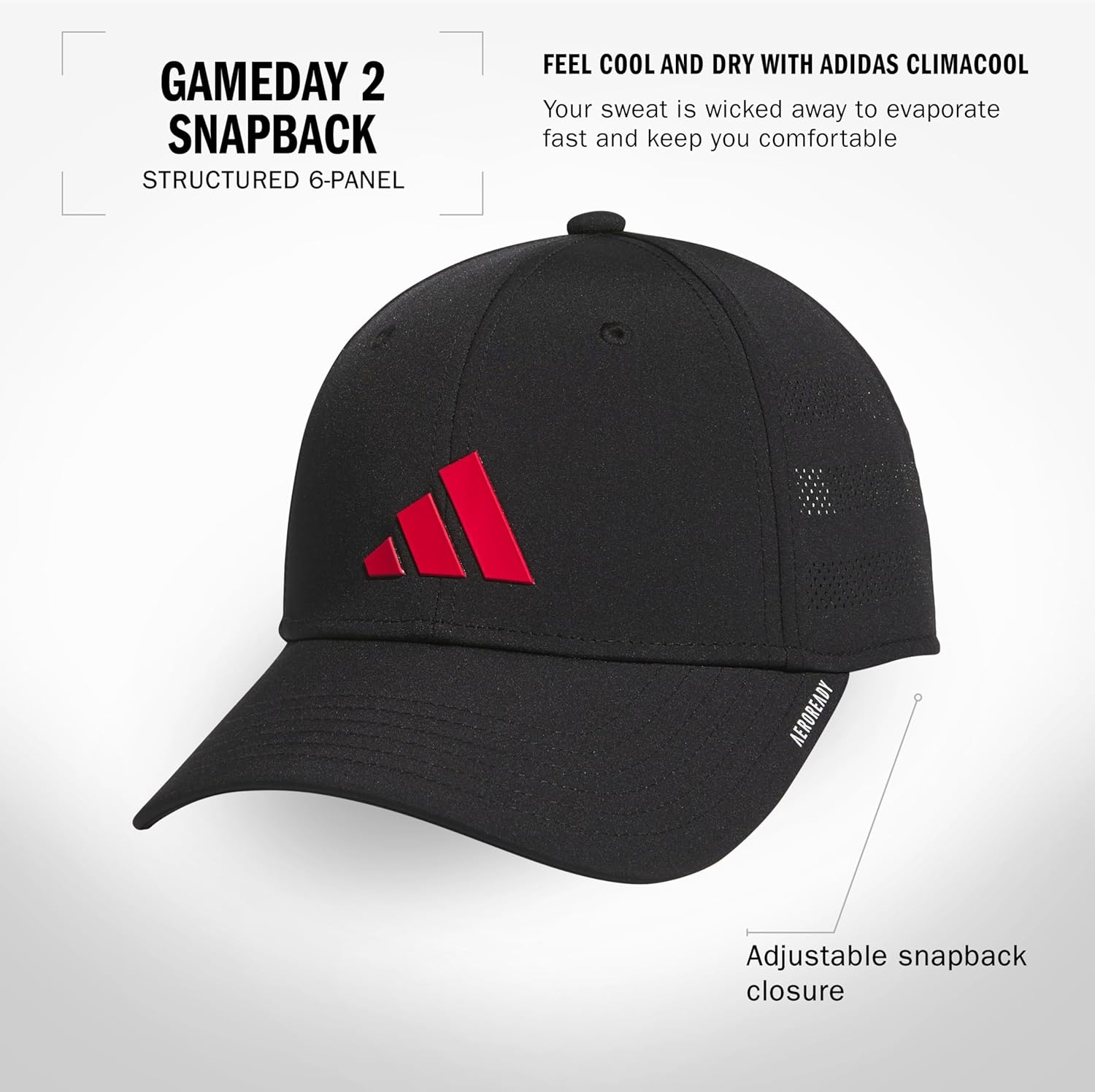 image:imageadidas Boys Gameday Hat Snapback Athletic Baseball CapBlackPure Ruby Red