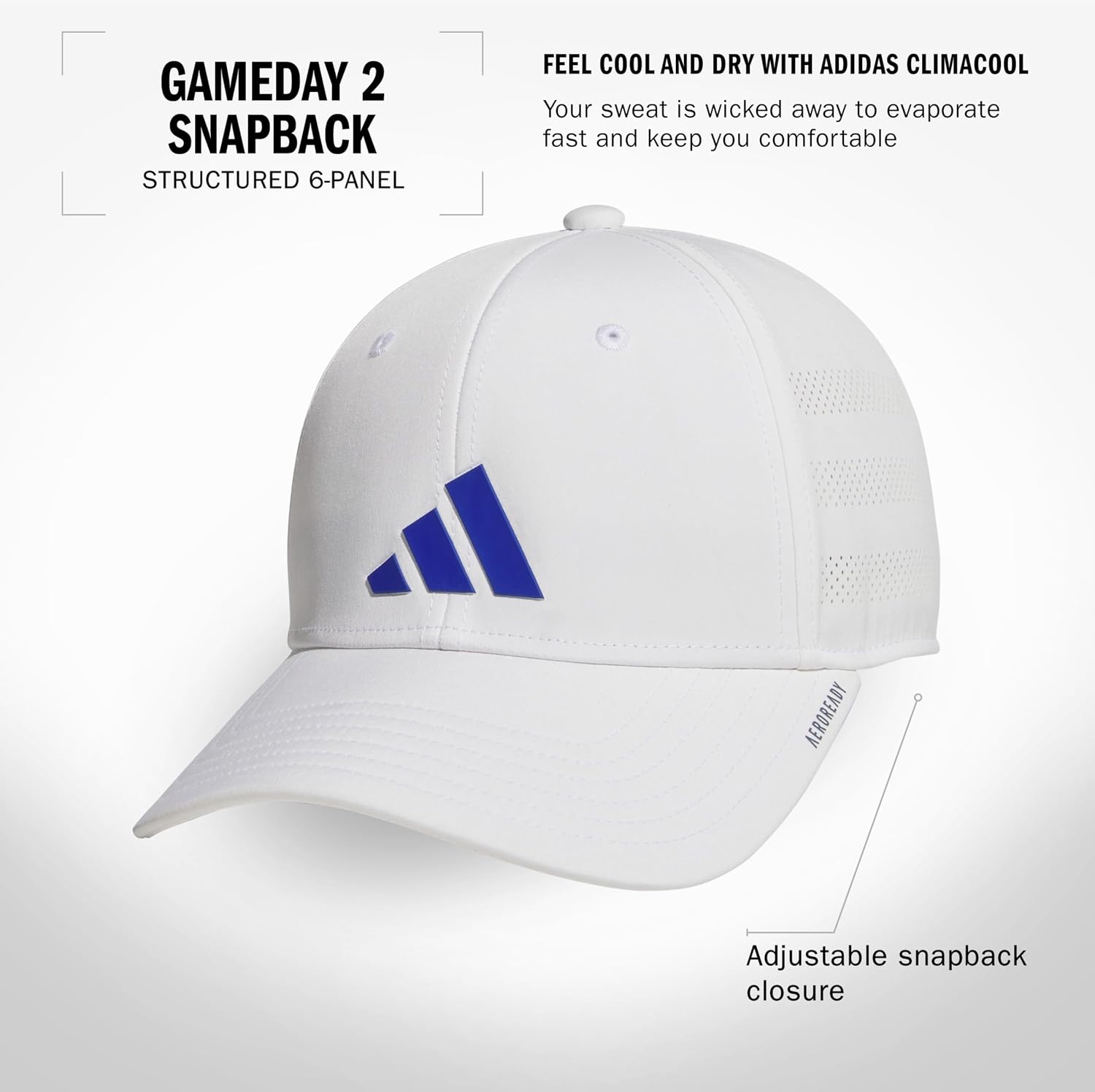 image:imageadidas Boys Gameday Hat Snapback Athletic Baseball CapWhiteTeam Royal Blue