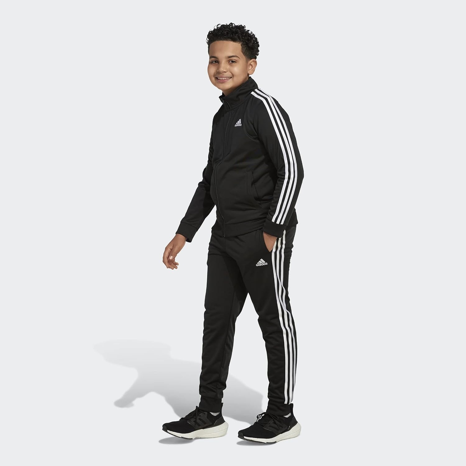 image:imageadidas Boys Zip Front Iconic Tricot JacketJet Black