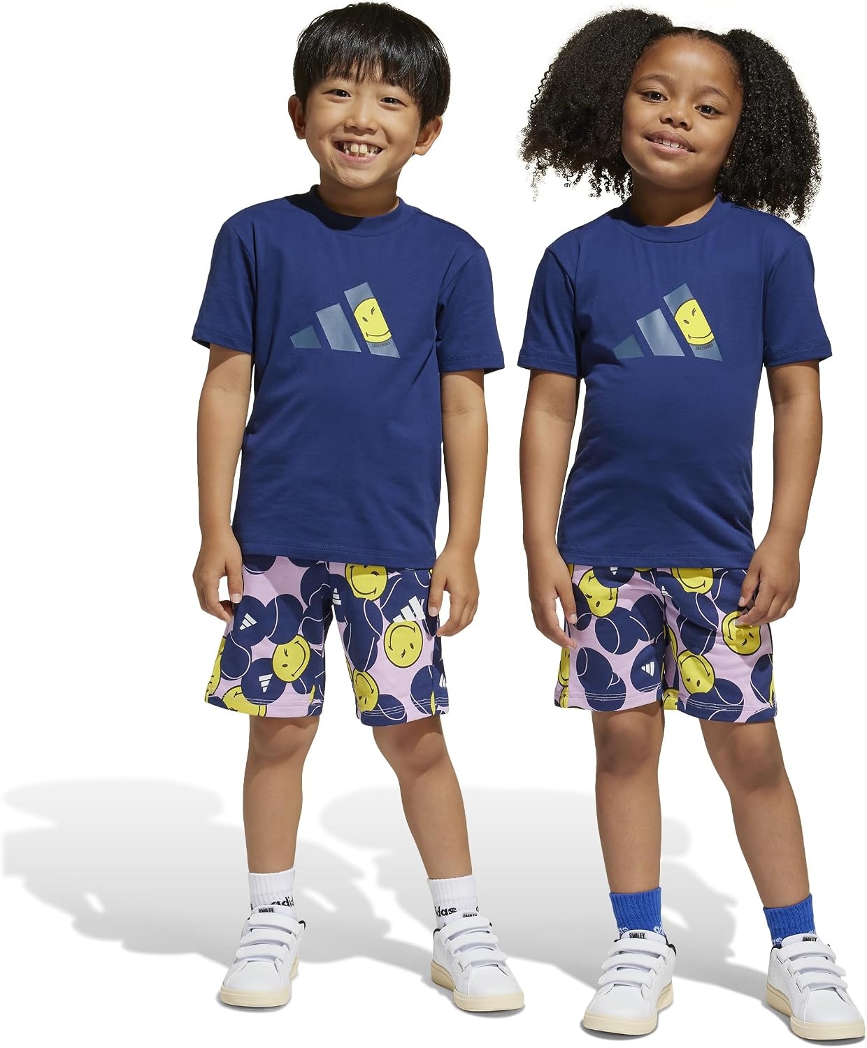 image:imageadidas Kids Smiley World Shorts Summer SetDark BlueWonder BlueBright YellowWhite