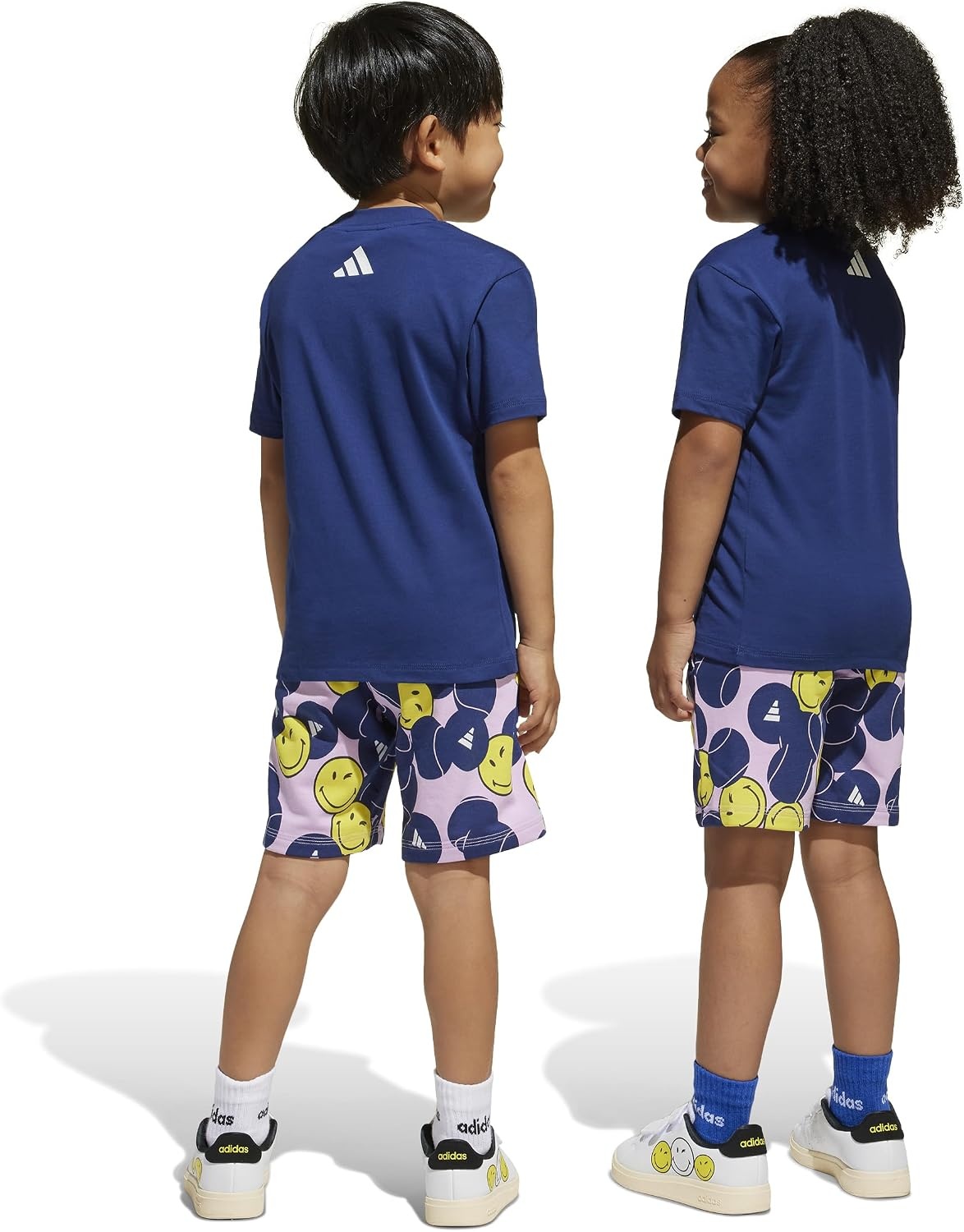 image:imageadidas Kids Smiley World Shorts Summer SetDark BlueWonder BlueBright YellowWhite