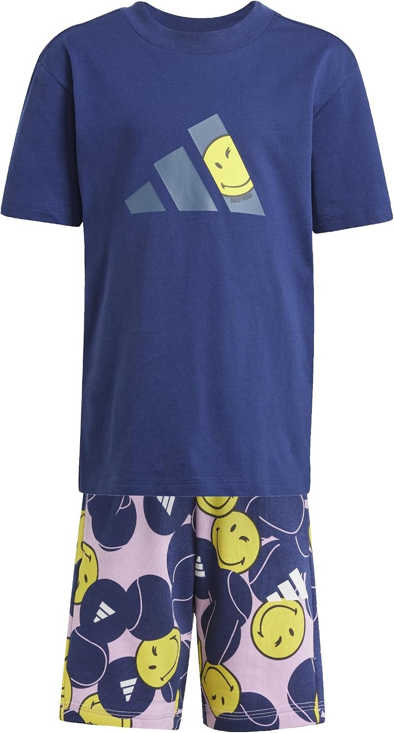 image:imageadidas Kids Smiley World Shorts Summer SetDark BlueWonder BlueBright YellowWhite