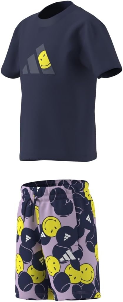image:imageadidas Kids Smiley World Shorts Summer SetDark BlueWonder BlueBright YellowWhite