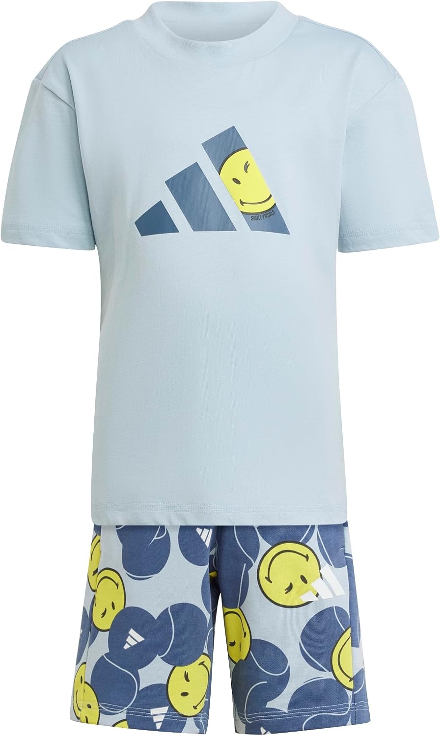 image:imageadidas Kids Smiley World Shorts Summer SetWonder BluePreloved InkBright YellowWhite
