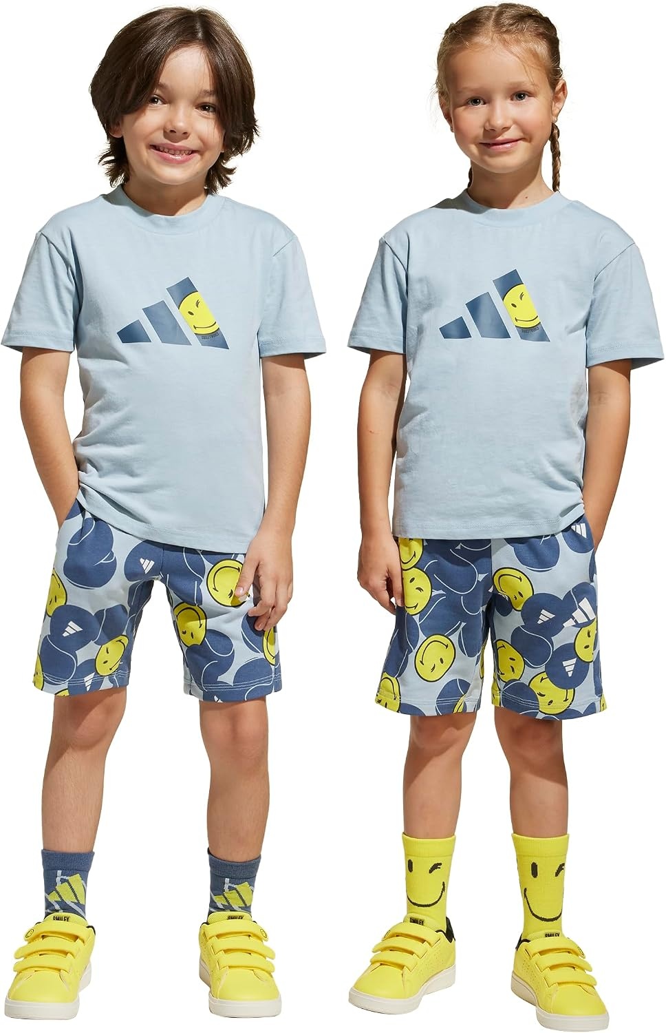 image:imageadidas Kids Smiley World Shorts Summer SetWonder BluePreloved InkBright YellowWhite