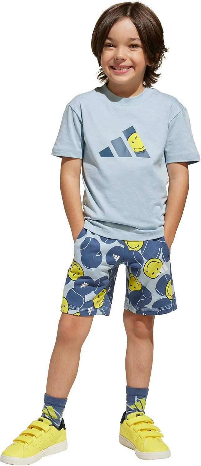 image:imageadidas Kids Smiley World Shorts Summer SetWonder BluePreloved InkBright YellowWhite