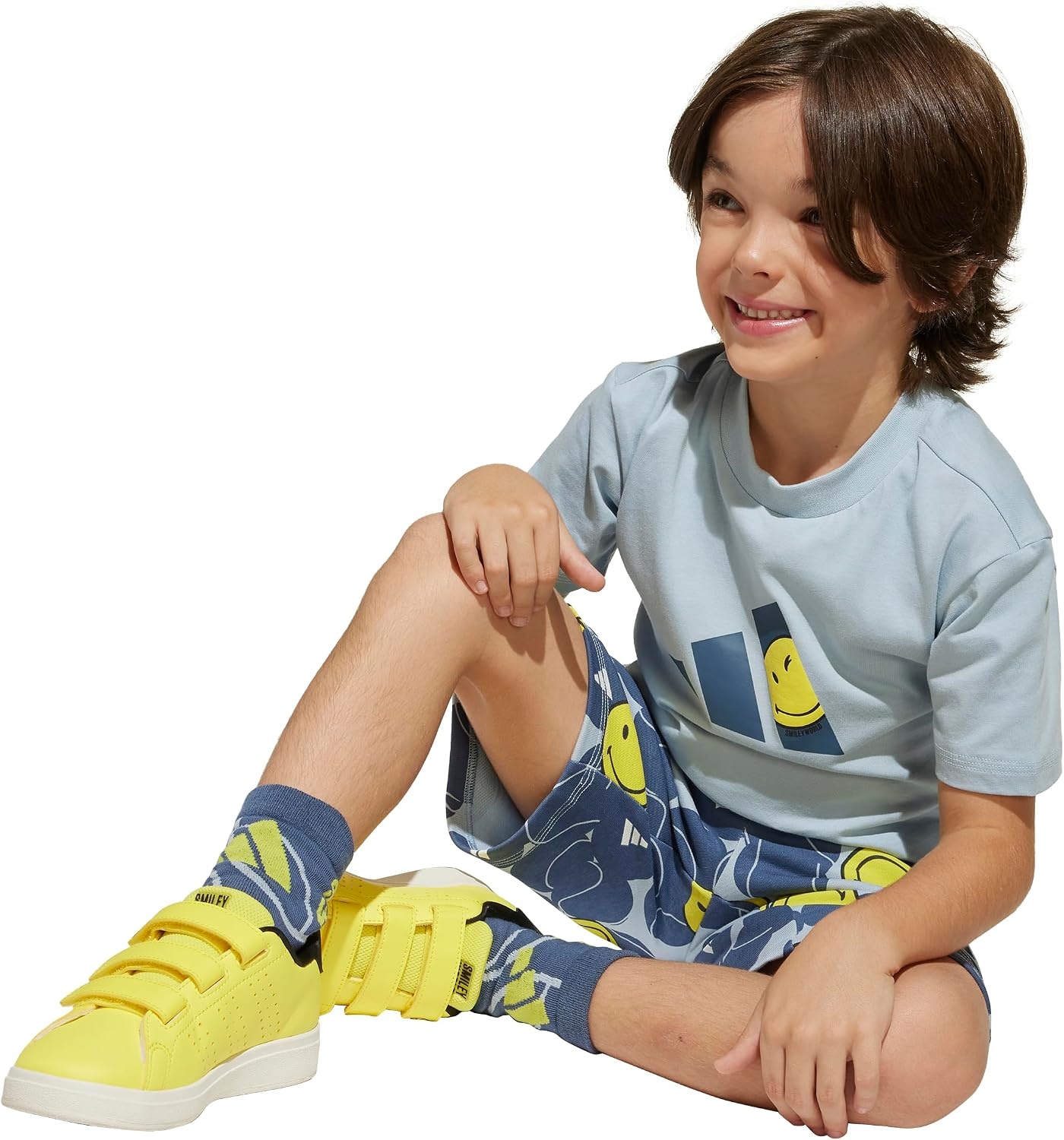 image:imageadidas Kids Smiley World Shorts Summer SetWonder BluePreloved InkBright YellowWhite