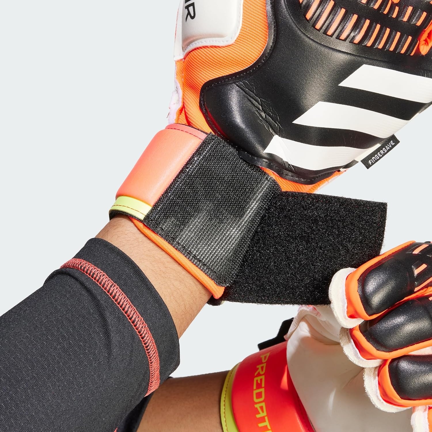 image:imageadidas Match Fingersave Goalkeeper Gloves Athletic WhiteBlackSolar RedSolar Yellow