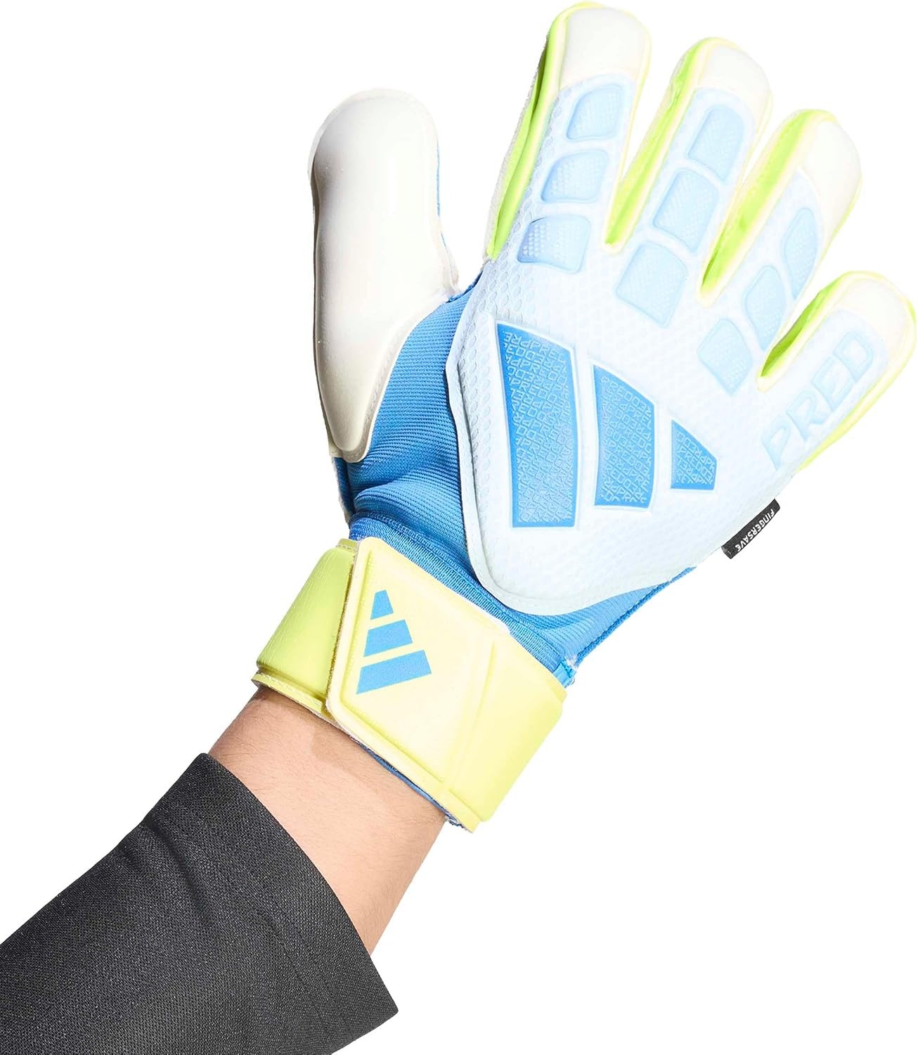 image:imageadidas Match Fingersave Goalkeeper Gloves Athletic WhiteCrystal SkyRay BlueSolar Yellow
