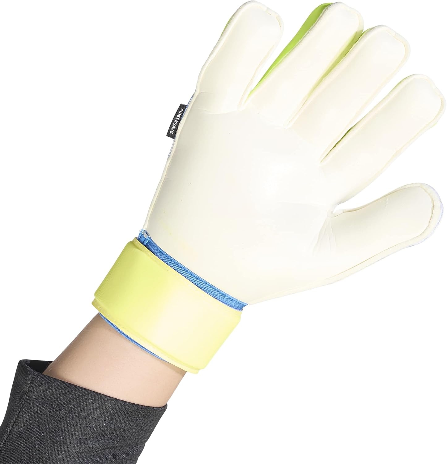 image:imageadidas Match Fingersave Goalkeeper Gloves Athletic WhiteCrystal SkyRay BlueSolar Yellow