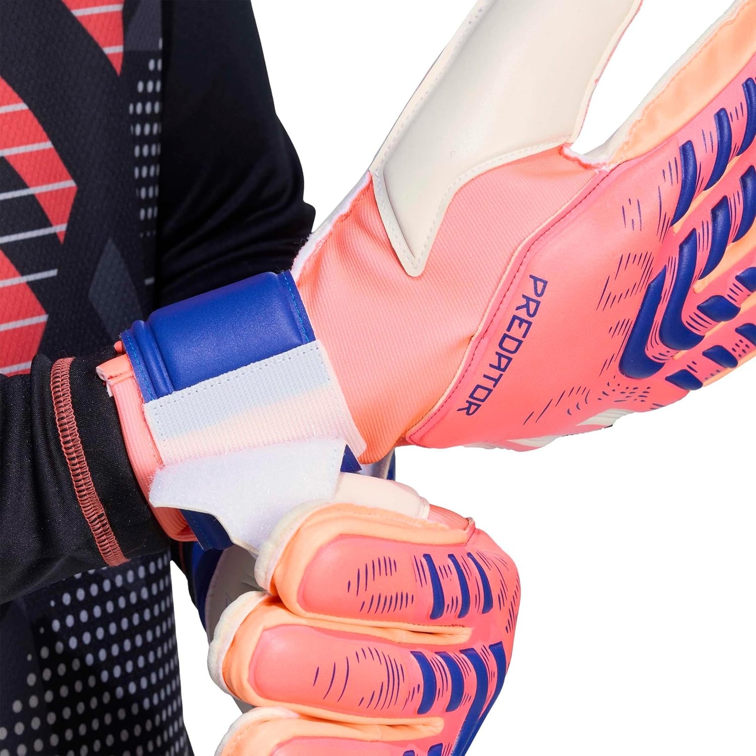image:imageadidas Match Fingersave Goalkeeper Gloves Athletic WhiteSignal CoralWhiteLucid Blue