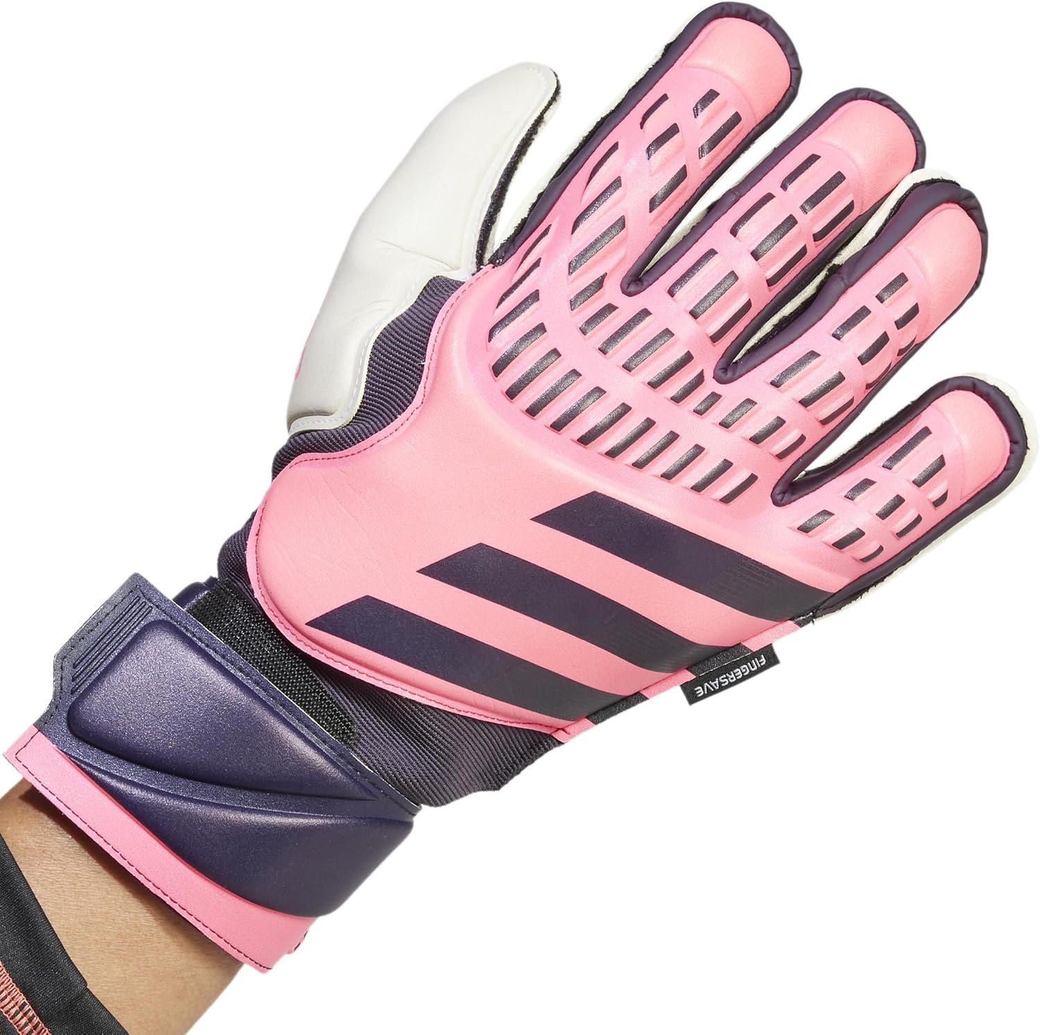 image:imageadidas Match Fingersave Goalkeeper Gloves Athletic WhiteTurboAurora BlackTurbo