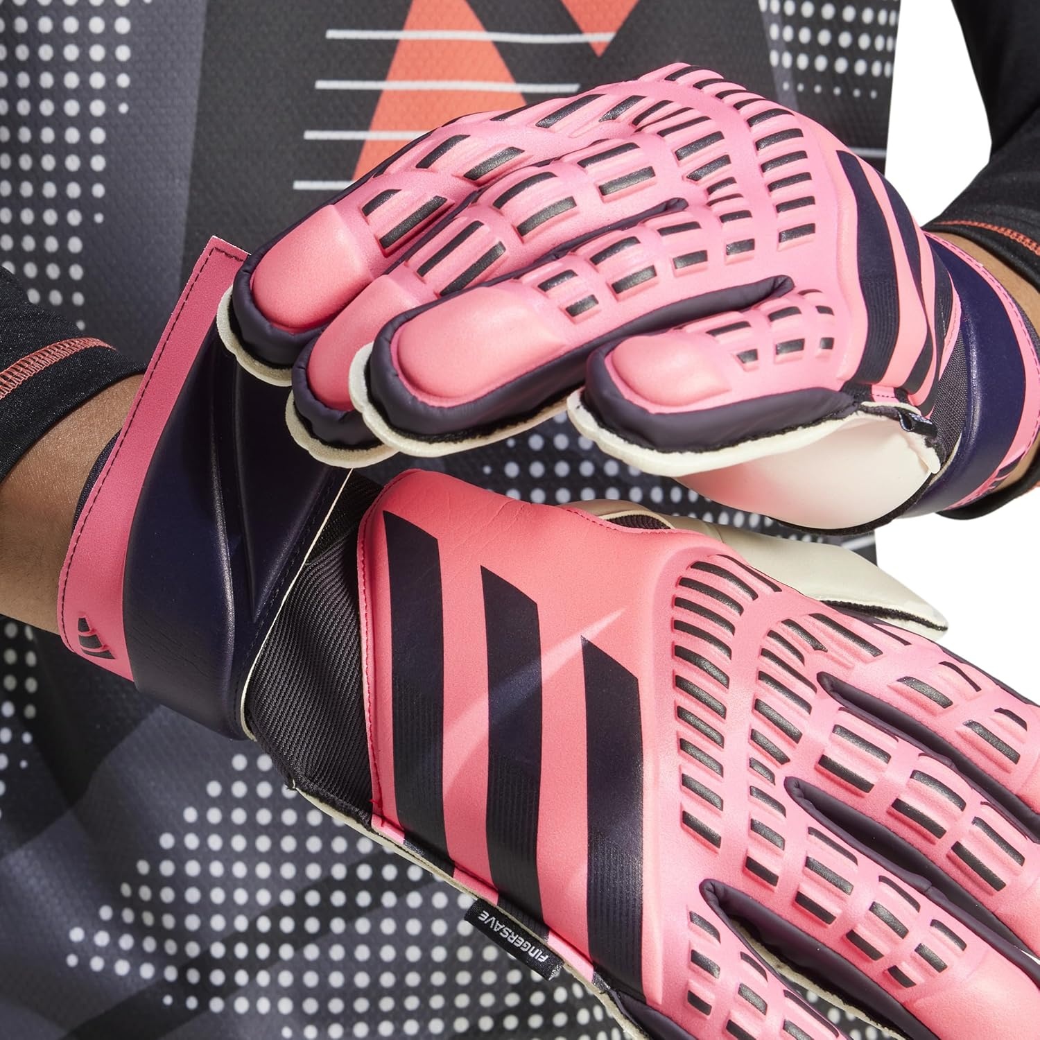 image:imageadidas Match Fingersave Goalkeeper Gloves Athletic WhiteTurboAurora BlackTurbo