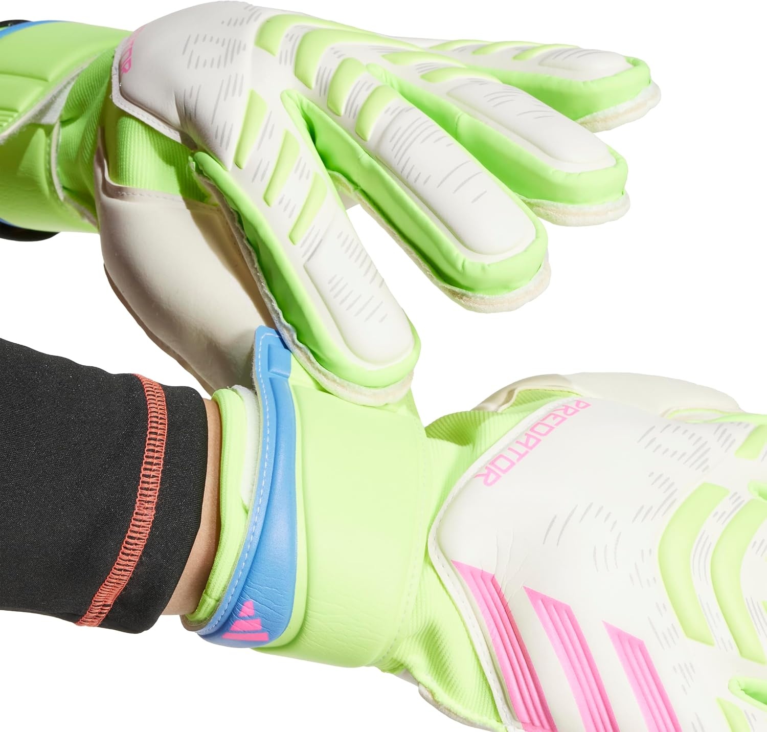 image:imageadidas Match Fingersave Goalkeeper Gloves Athletic WhiteWhiteLucid LemonLucid Pink