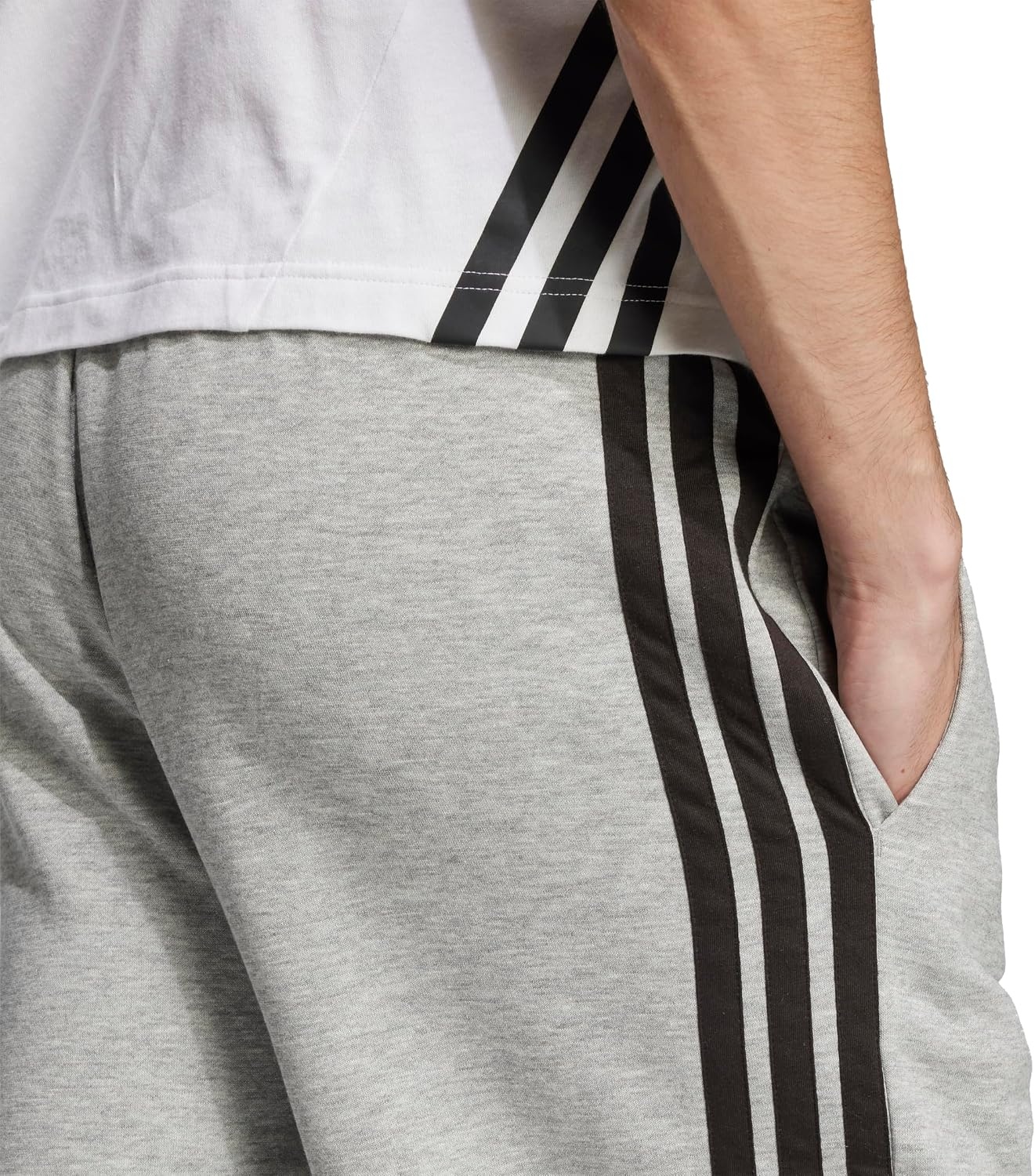 image:imageadidas Mens Essentials 3Stripes Fleece 9inch ShortsDark Grey HeatherWhite