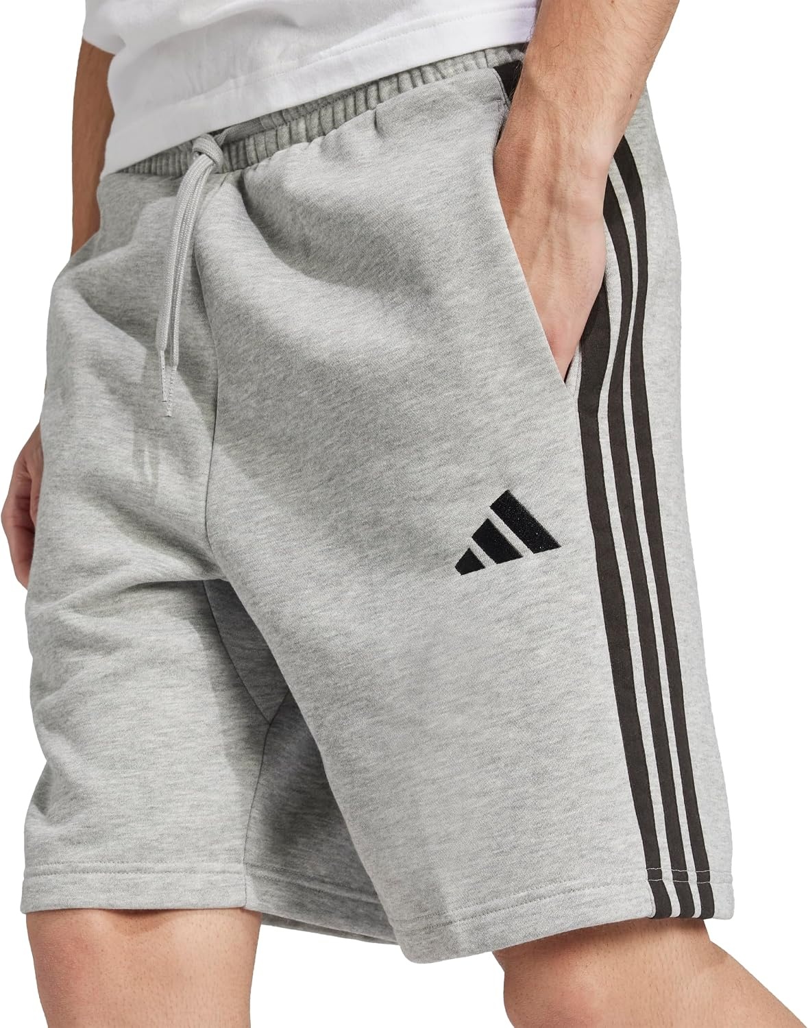 image:imageadidas Mens Essentials 3Stripes Fleece 9inch ShortsDark Grey HeatherWhite