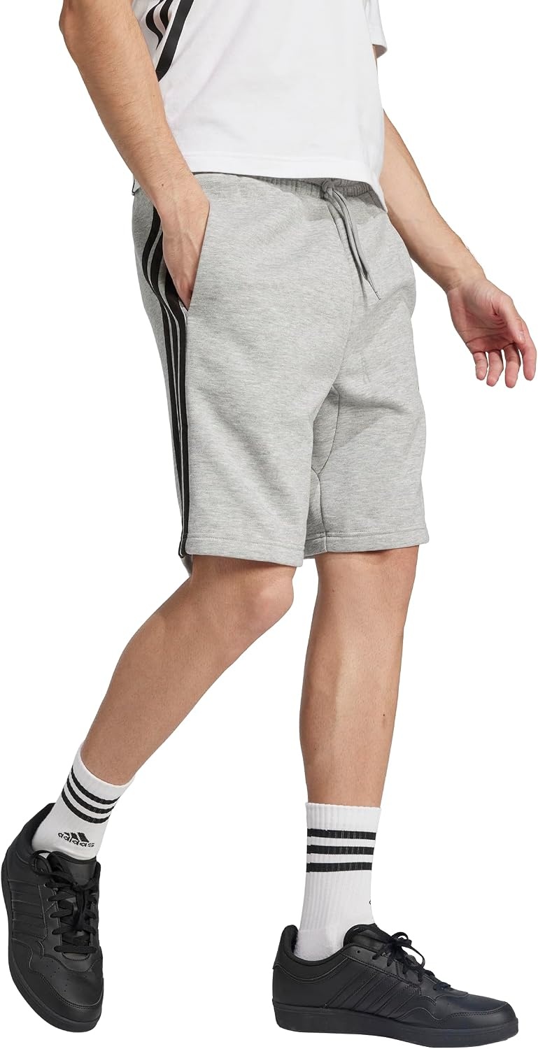 image:imageadidas Mens Essentials 3Stripes Fleece 9inch ShortsDark Grey HeatherWhite
