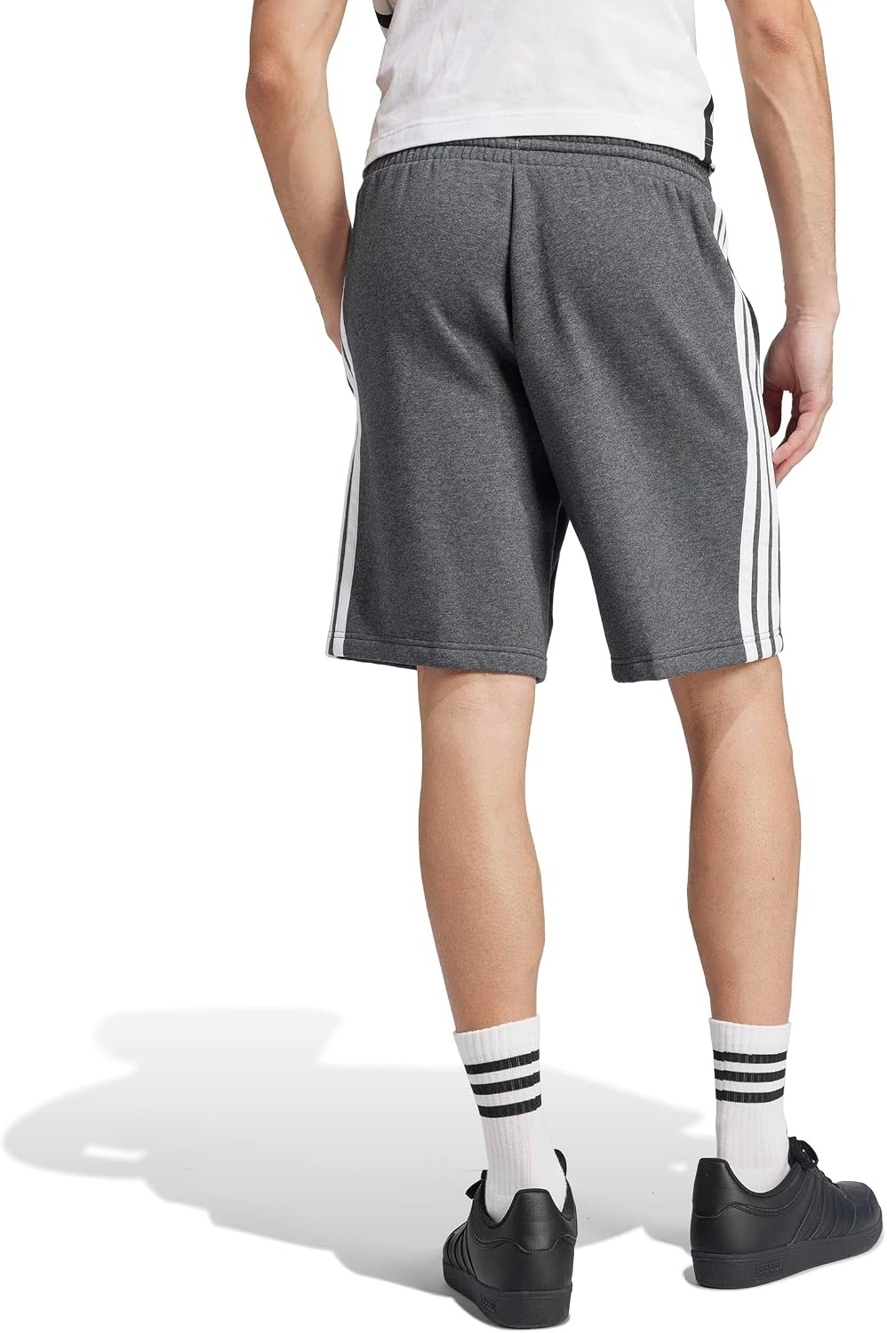 image:imageadidas Mens Essentials 3Stripes Fleece 9inch ShortsMedium Grey HeatherBlack