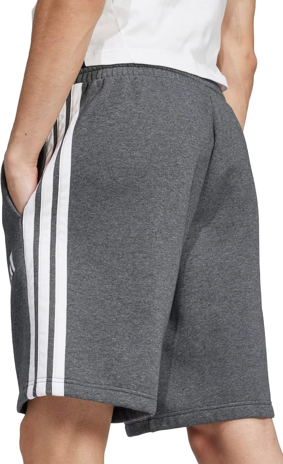 image:imageadidas Mens Essentials 3Stripes Fleece 9inch ShortsMedium Grey HeatherBlack