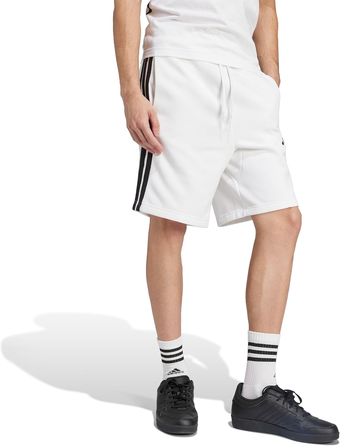 image:imageadidas Mens Essentials 3Stripes Fleece 9inch ShortsWhiteBlack