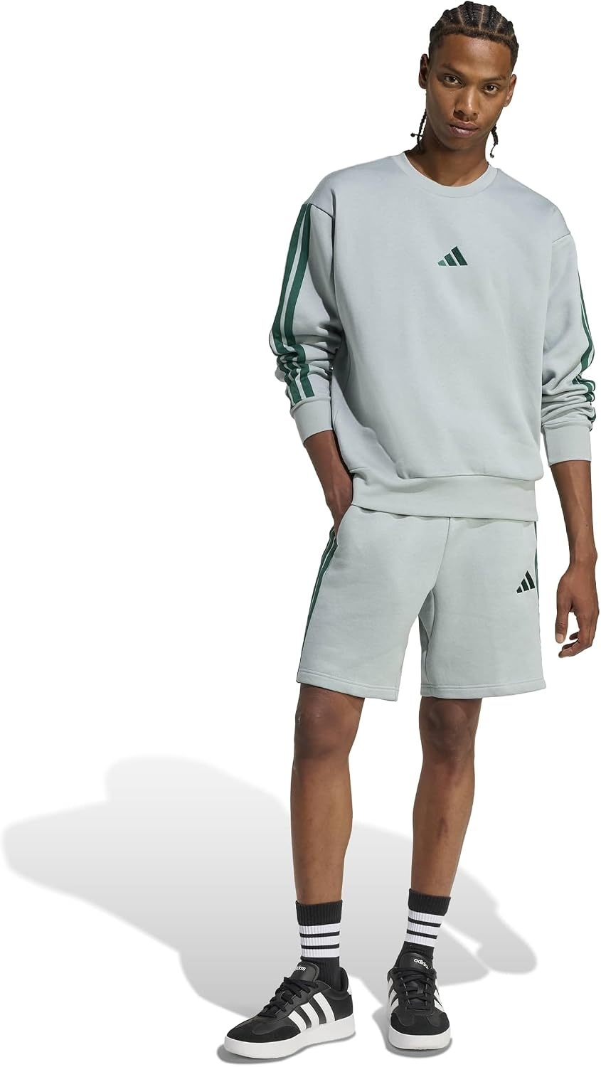 image:imageadidas Mens Essentials 3Stripes Fleece 9inch ShortsWonder SageCollegiate Green