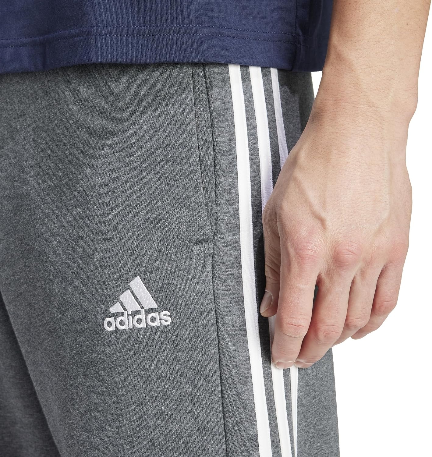 image:imageadidas Mens Essentials Fleece Open Hem 3Stripes PantsDark Grey Heather