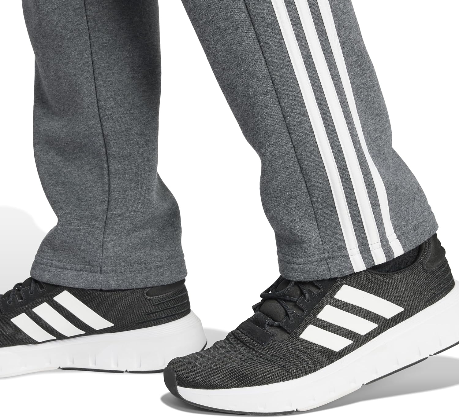image:imageadidas Mens Essentials Fleece Open Hem 3Stripes PantsDark Grey Heather