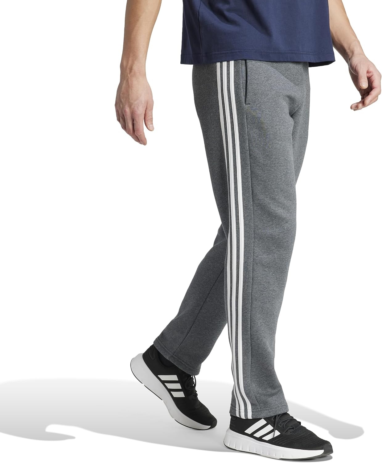 image:imageadidas Mens Essentials Fleece Open Hem 3Stripes PantsDark Grey Heather