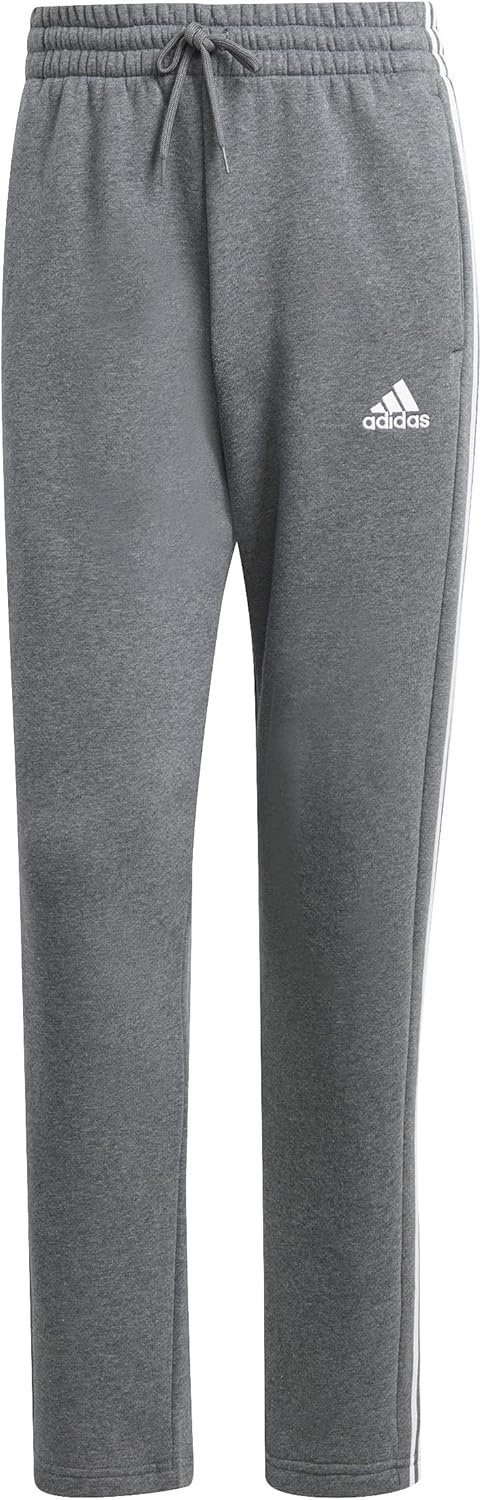 image:imageadidas Mens Essentials Fleece Open Hem 3Stripes PantsDark Grey Heather