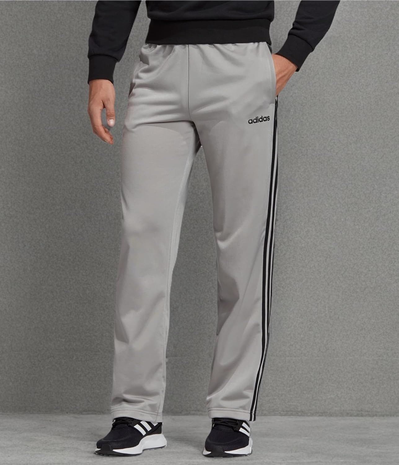 image:imageadidas Mens Essentials Fleece Open Hem 3Stripes PantsDgh Solid GreyBlack