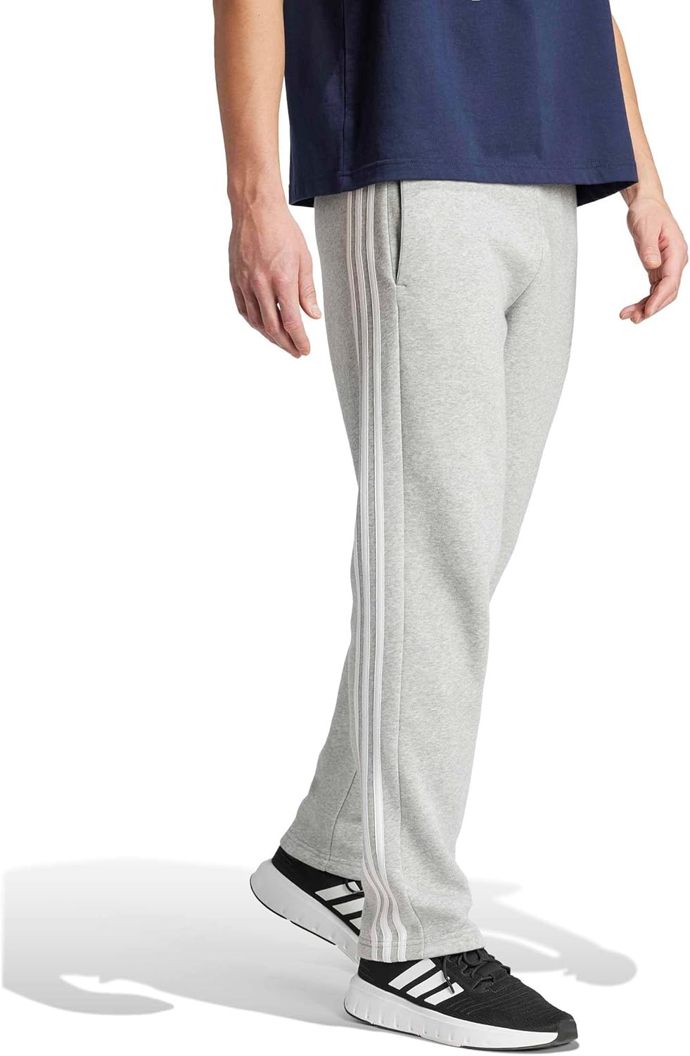 image:imageadidas Mens Essentials Fleece Open Hem 3Stripes PantsMedium Grey Heather
