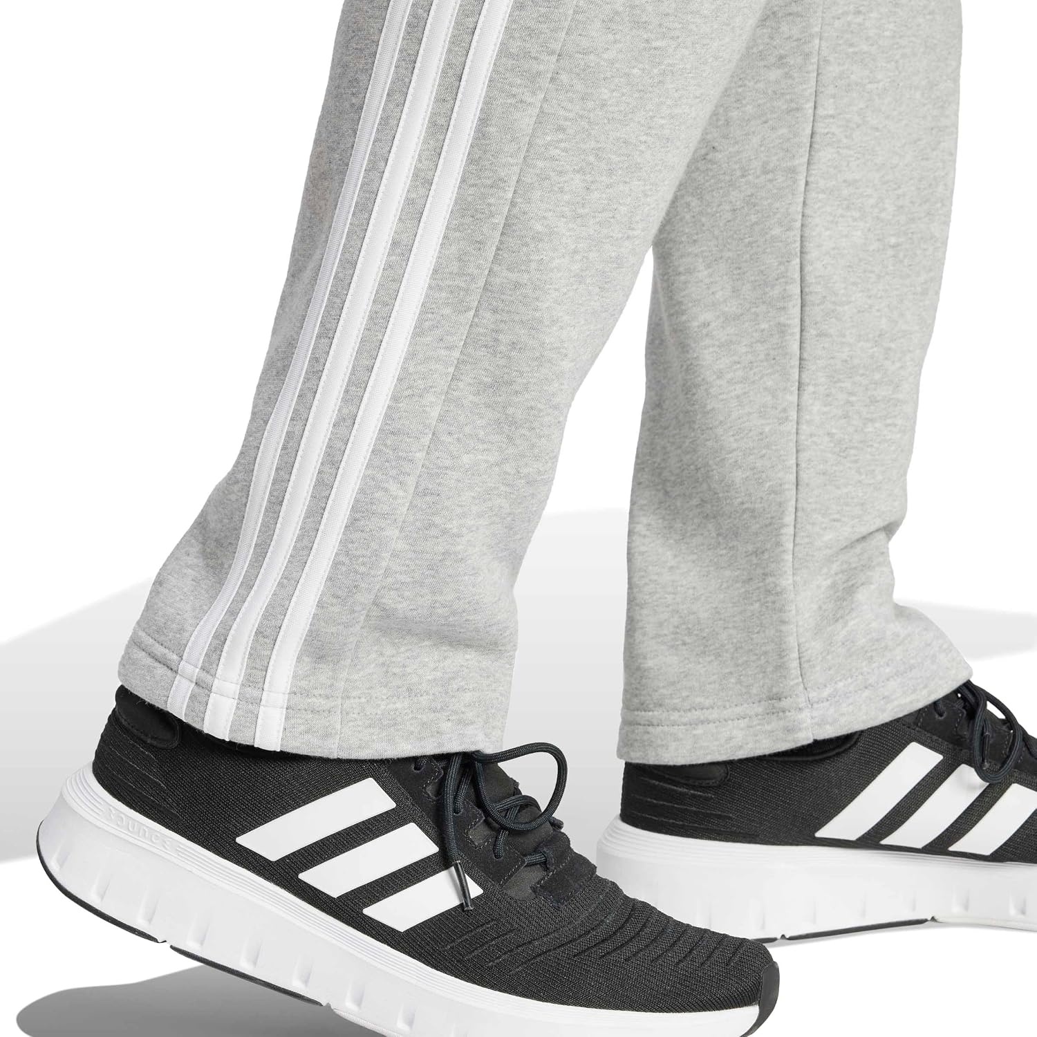 image:imageadidas Mens Essentials Fleece Open Hem 3Stripes PantsMedium Grey Heather