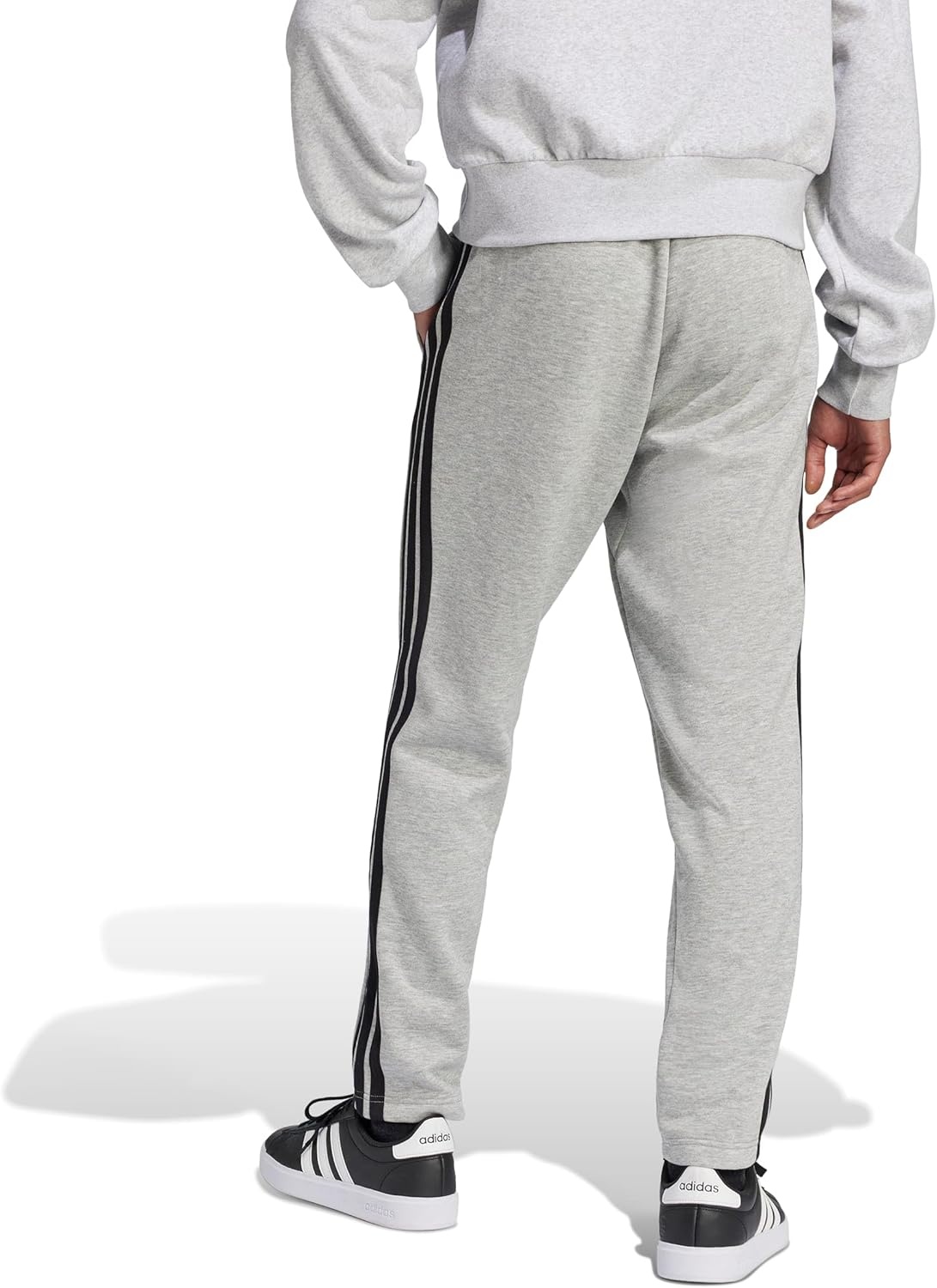 image:imageadidas Mens Essentials Fleece Open Hem 3Stripes PantsMedium Grey HeatherBlack