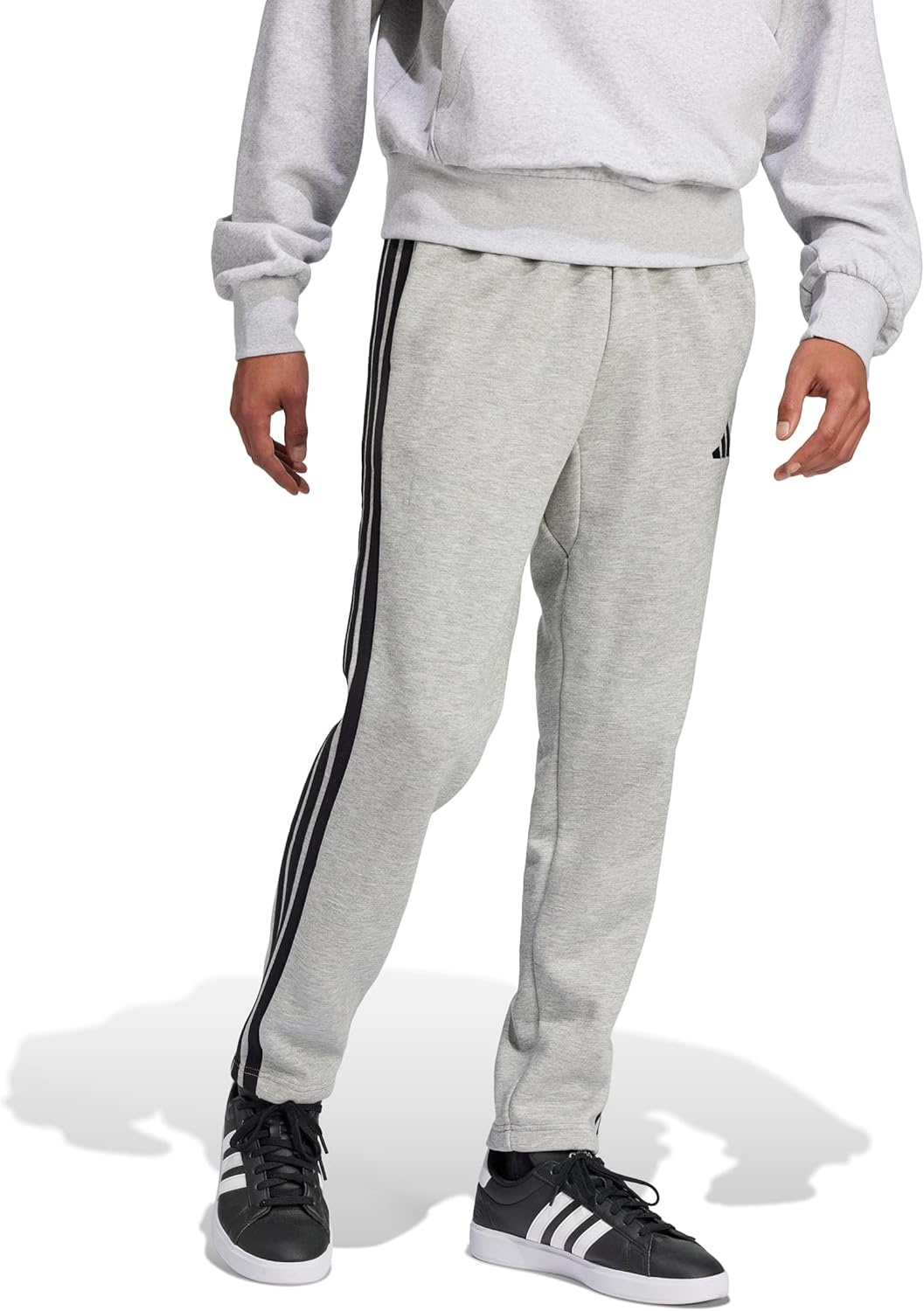 image:imageadidas Mens Essentials Fleece Open Hem 3Stripes PantsMedium Grey HeatherBlack