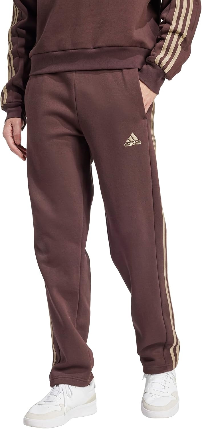 image:imageadidas Mens Essentials Fleece Open Hem 3Stripes PantsShadow Brown