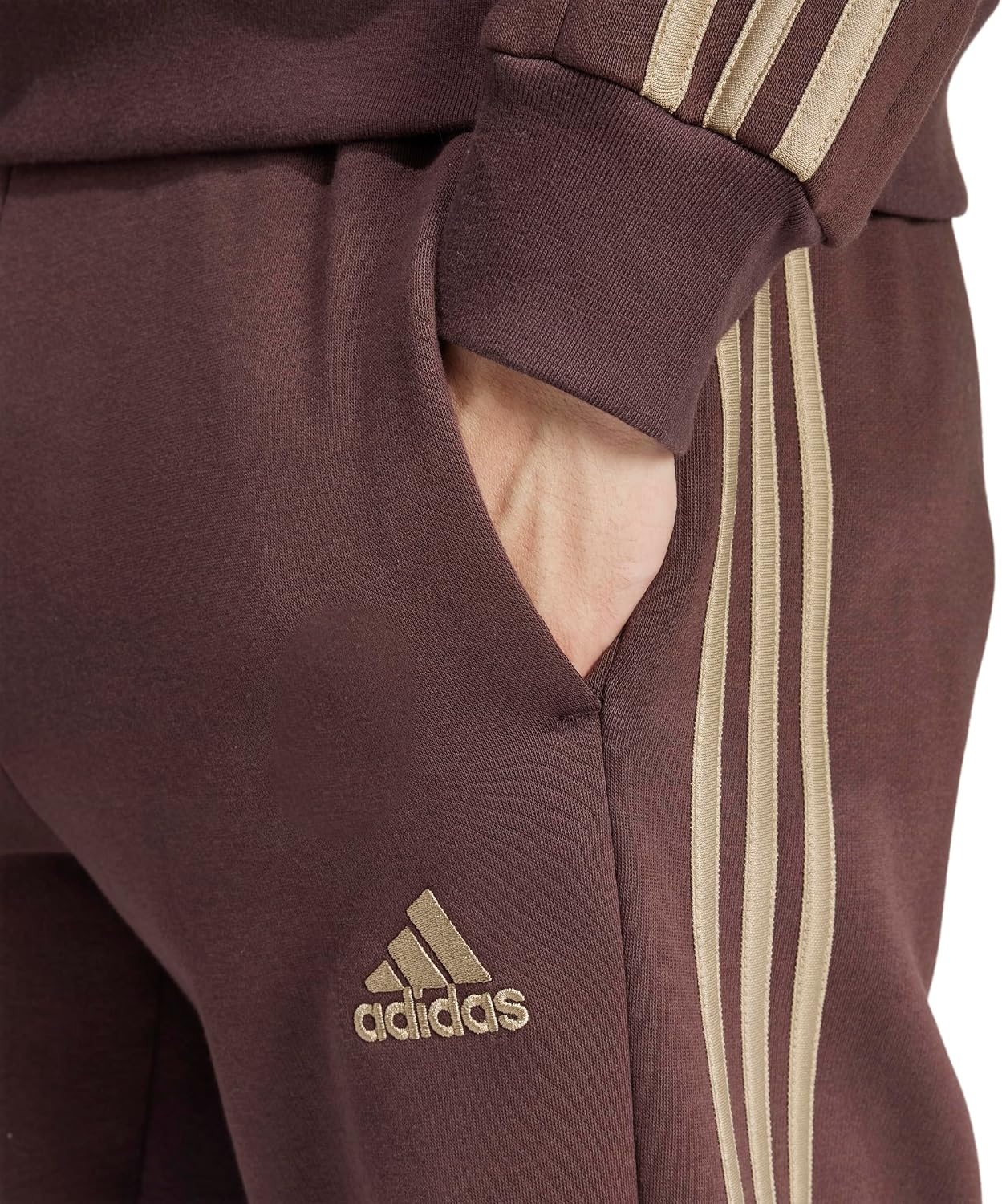 image:imageadidas Mens Essentials Fleece Open Hem 3Stripes PantsShadow Brown