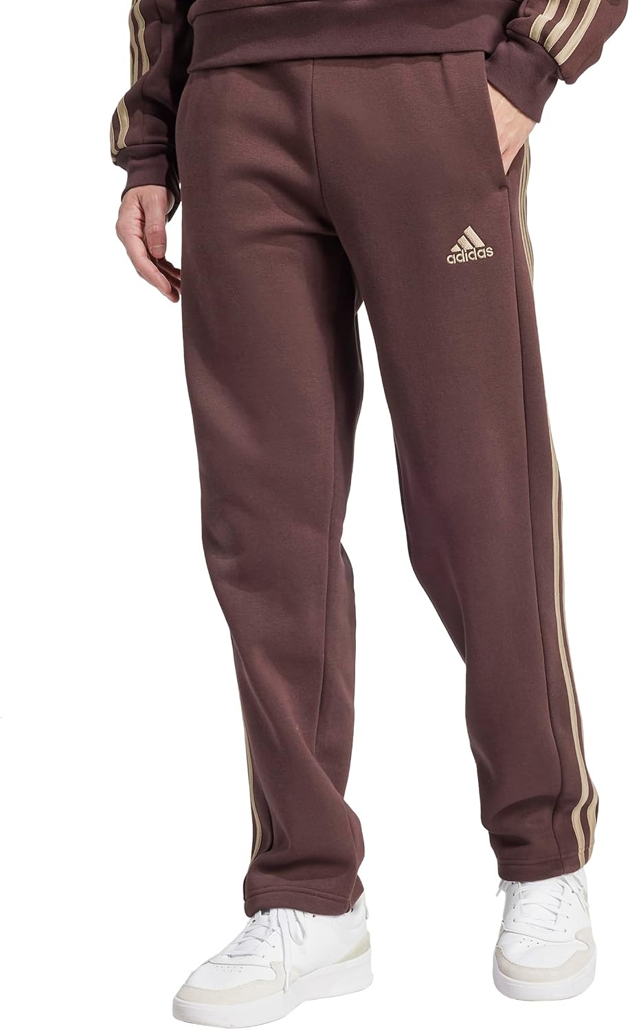 image:imageadidas Mens Essentials Fleece Open Hem 3Stripes PantsShadow Brown
