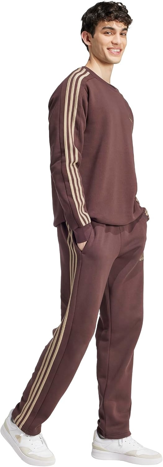 image:imageadidas Mens Essentials Fleece Open Hem 3Stripes PantsShadow Brown