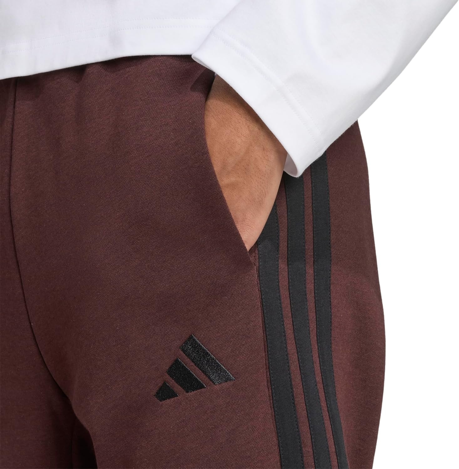 image:imageadidas Mens Essentials Fleece Open Hem 3Stripes PantsShadow BrownBlack