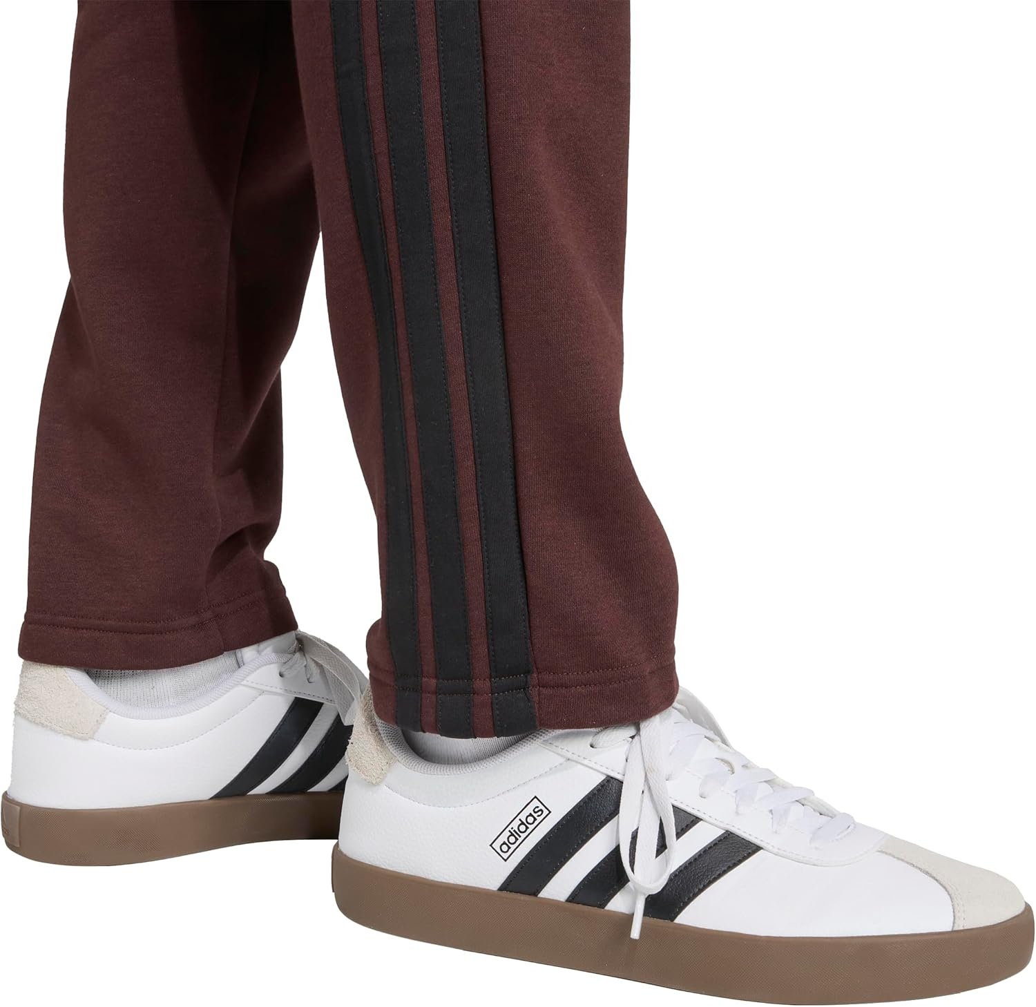 image:imageadidas Mens Essentials Fleece Open Hem 3Stripes PantsShadow BrownBlack