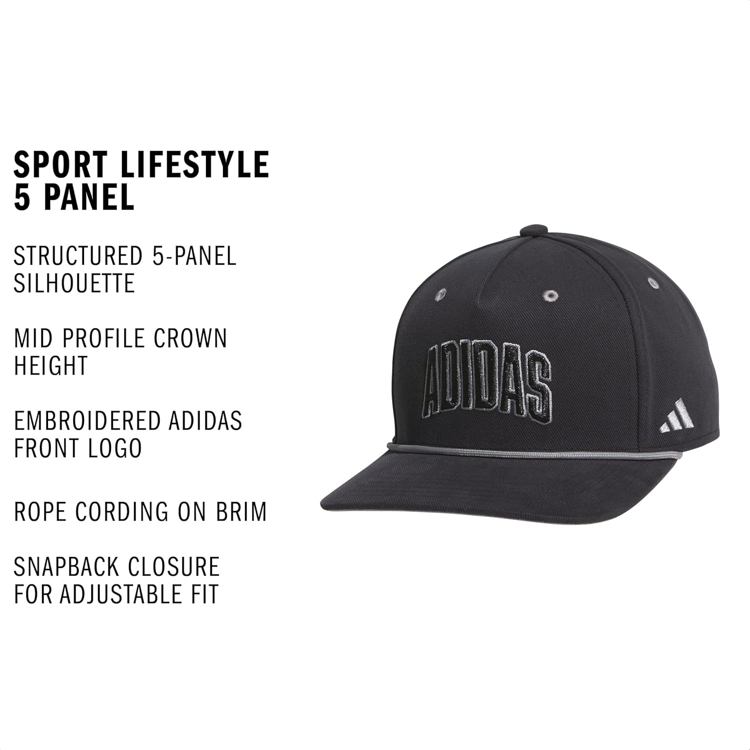 image:imageadidas Mens Sport Lifestyle Rope Brim Snapback HatBlackGrey ThreeGrey