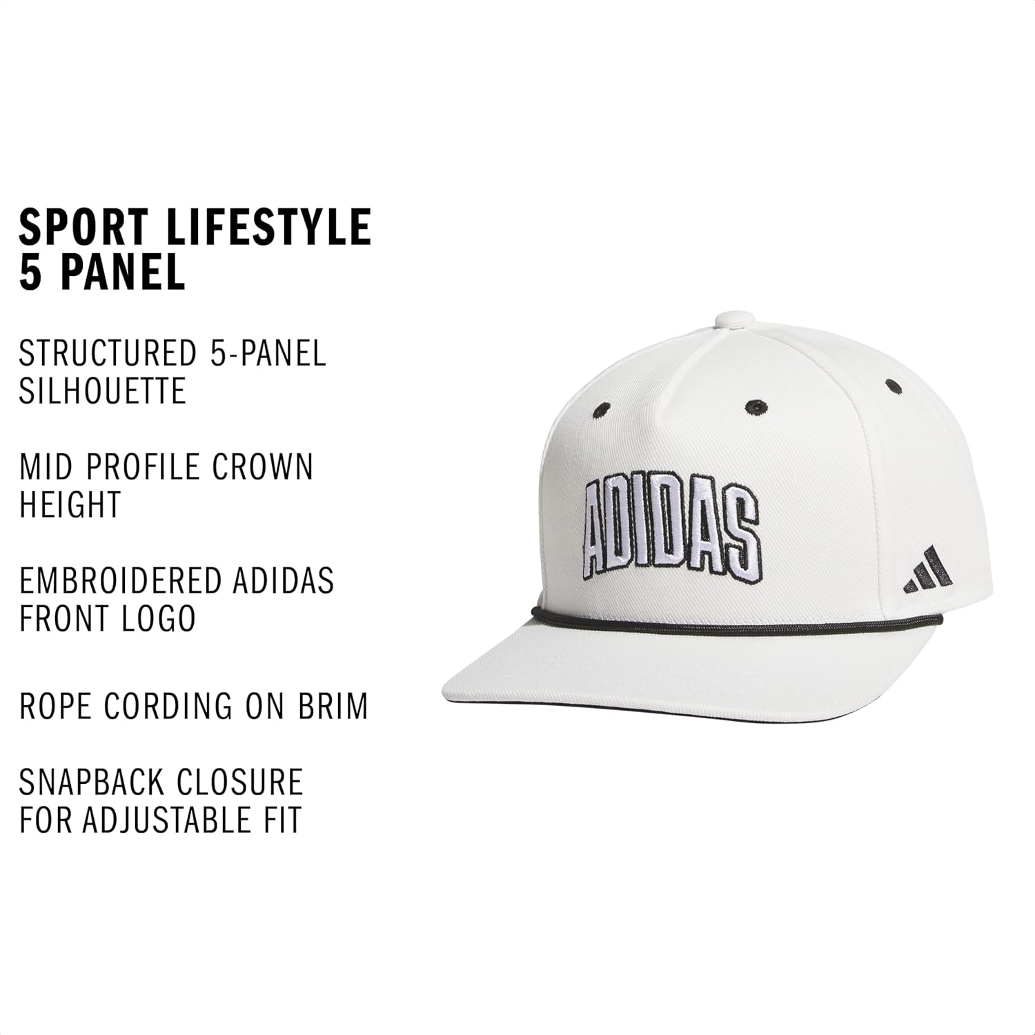 image:imageadidas Mens Sport Lifestyle Rope Brim Snapback HatWhiteBlack