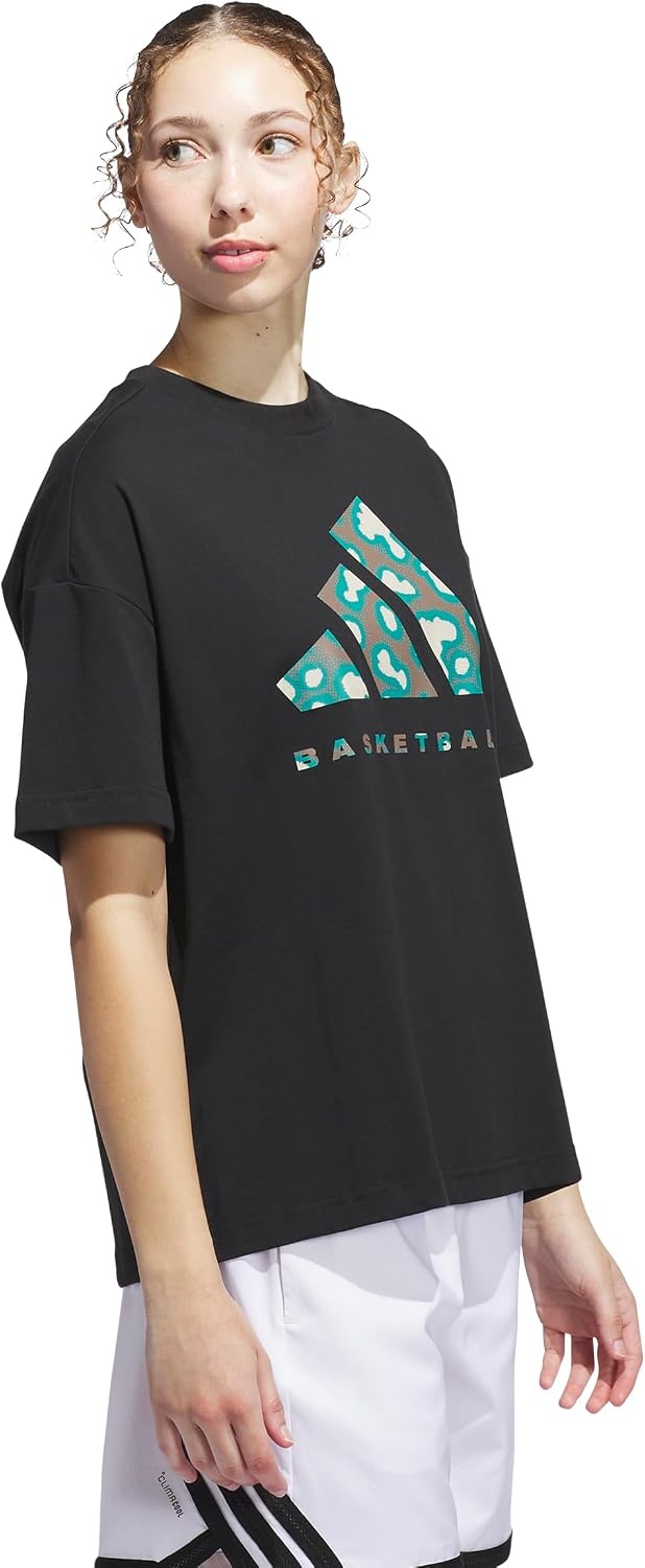 image:imageadidas Womens Basketball Camouflage Logo TShirtBlackPure Teal