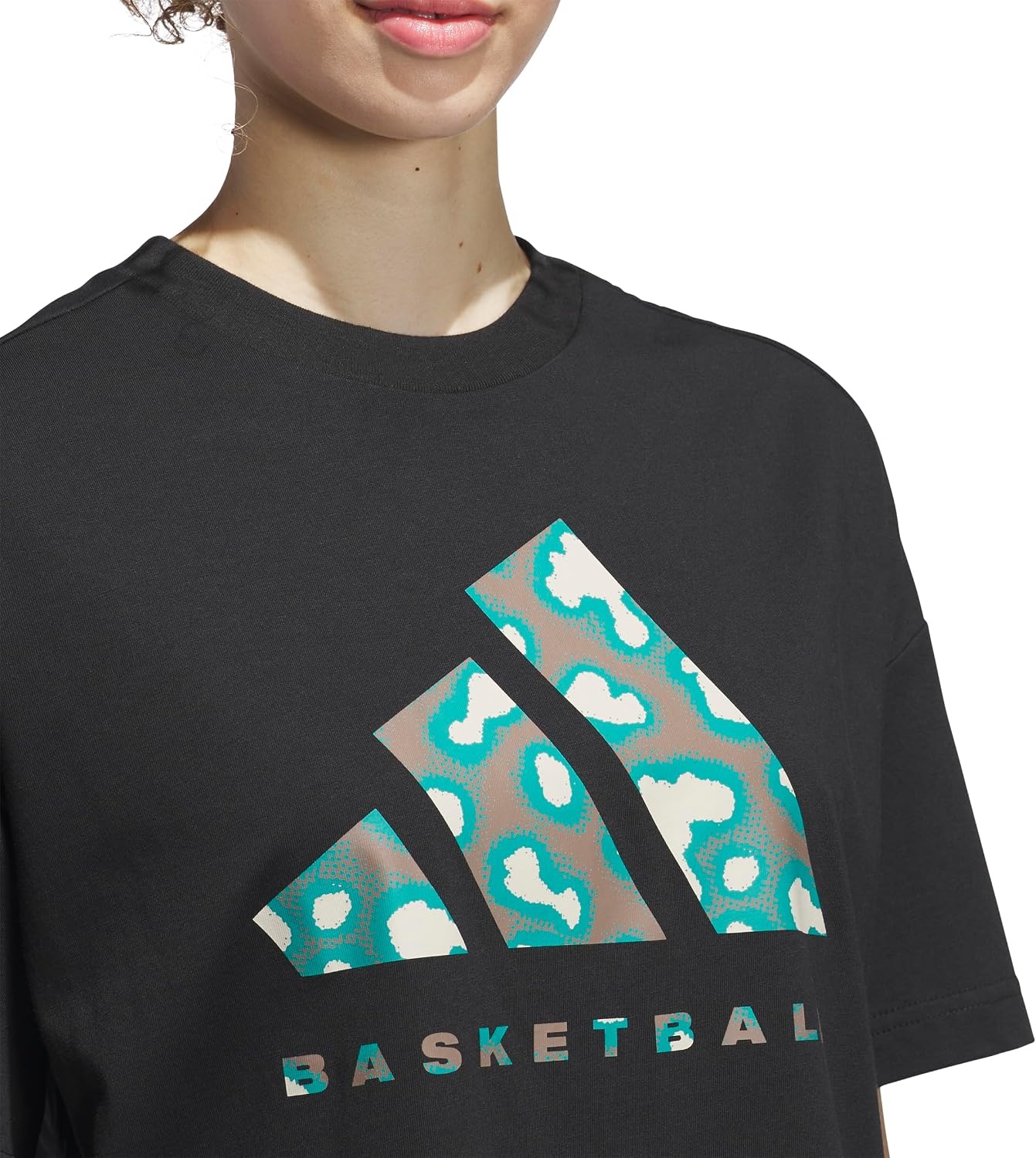 image:imageadidas Womens Basketball Camouflage Logo TShirtBlackPure Teal