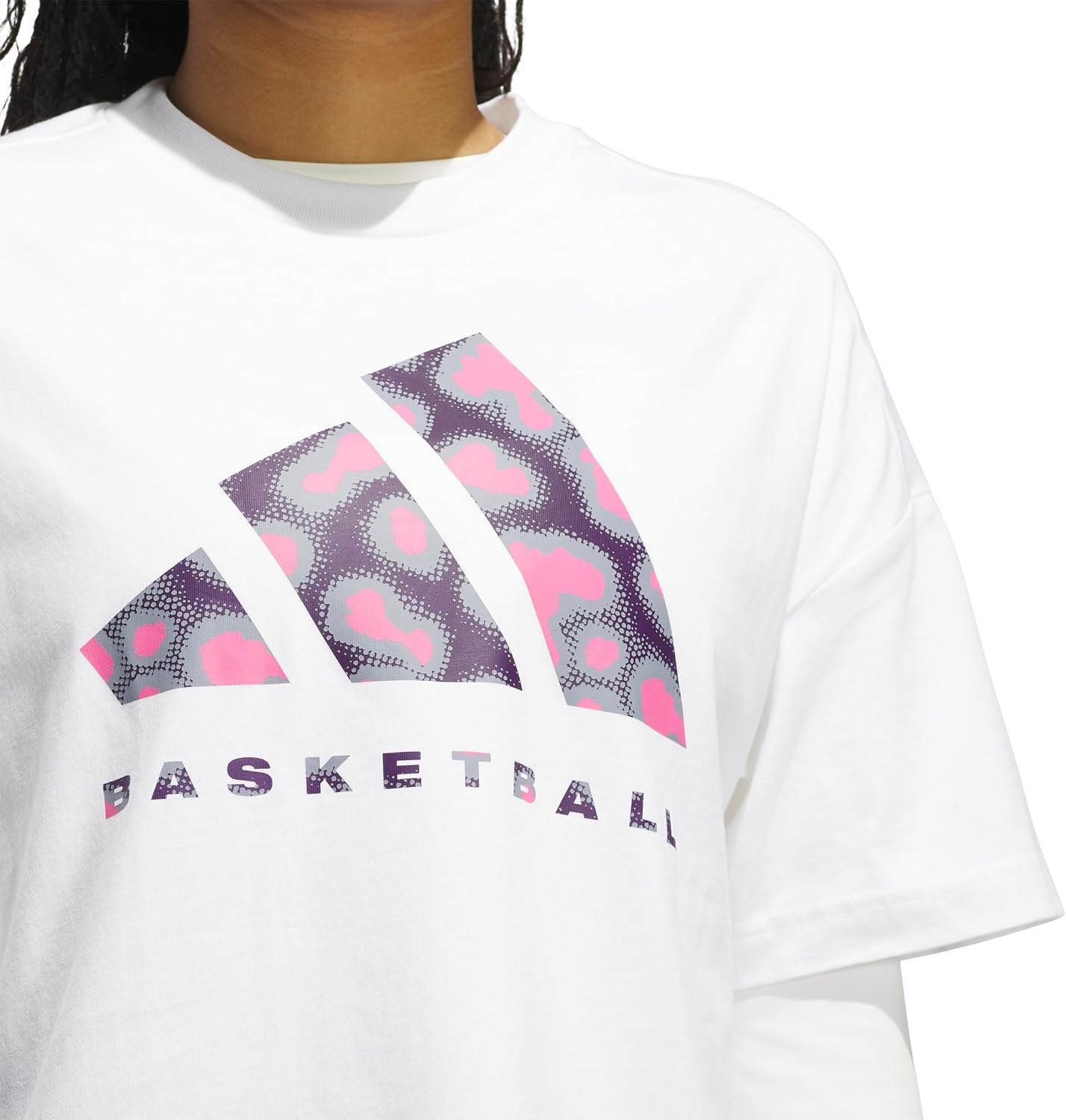 image:imageadidas Womens Basketball Camouflage Logo TShirtWhiteSilver Violet
