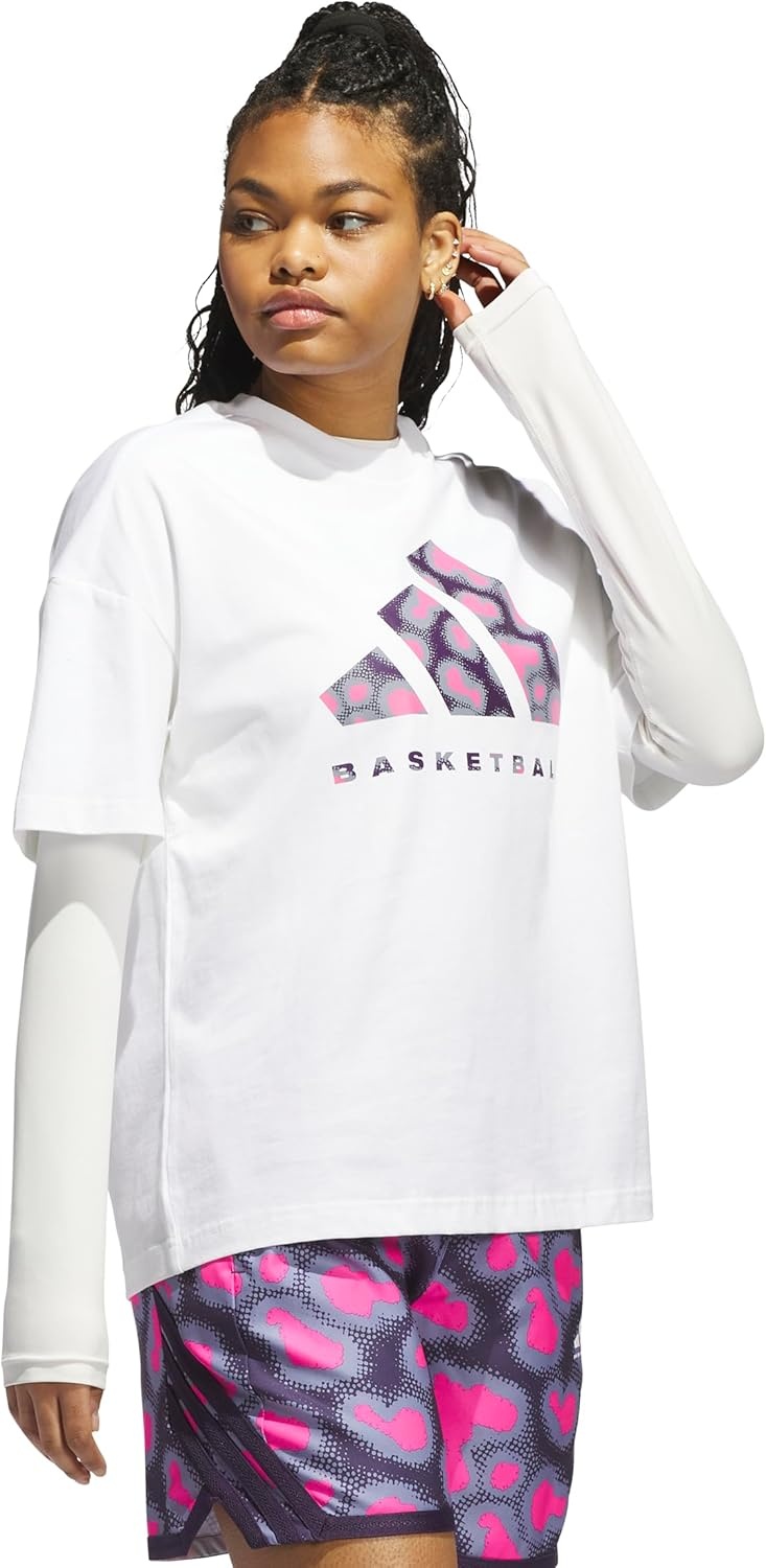 image:imageadidas Womens Basketball Camouflage Logo TShirtWhiteSilver Violet