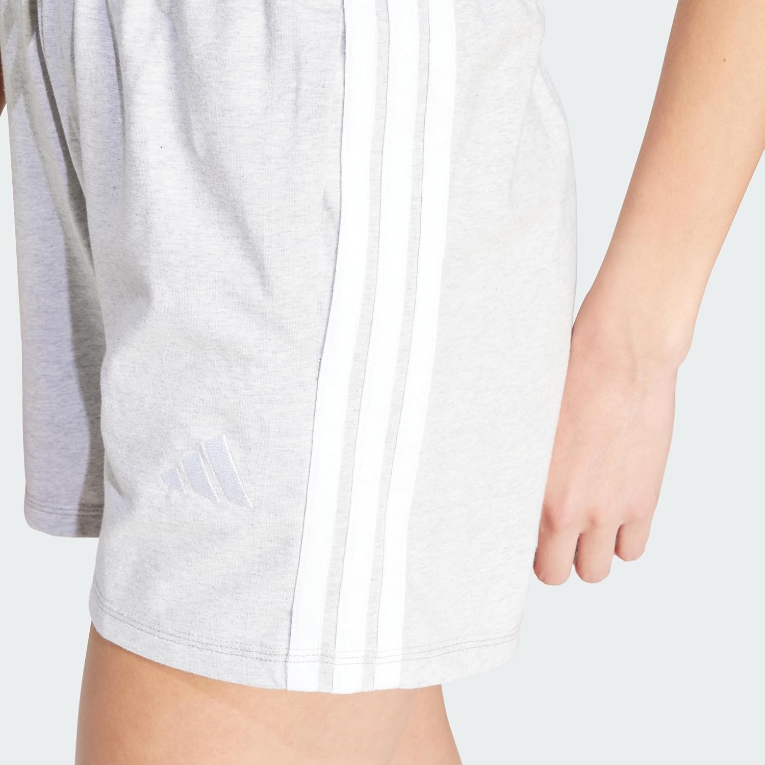 image:imageadidas Womens Essentials 3Stripes Cotton ShortsLight Grey Heather White