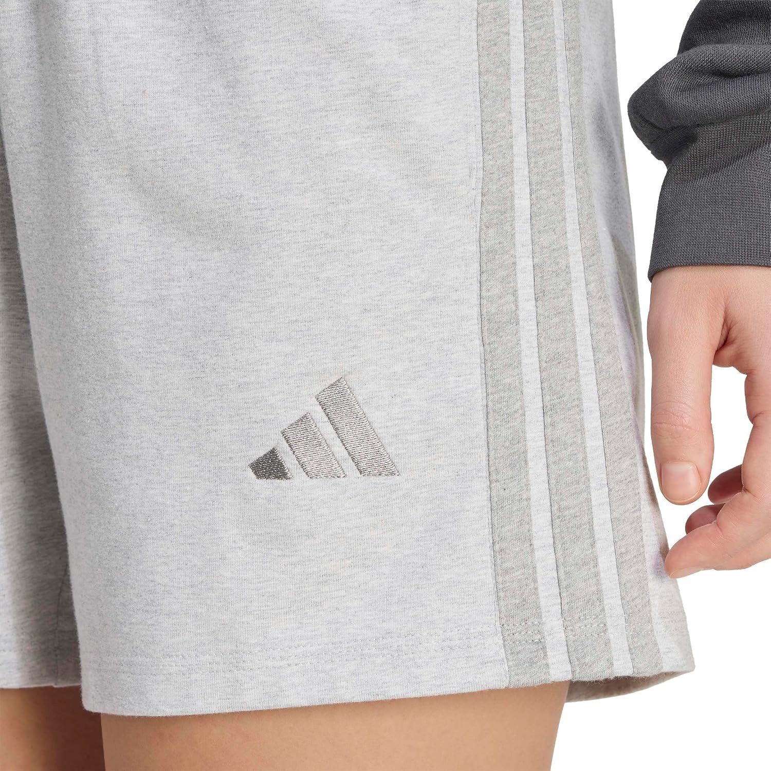 image:imageadidas Womens Essentials 3Stripes Cotton ShortsLight Grey HeatherMedium Grey Heather