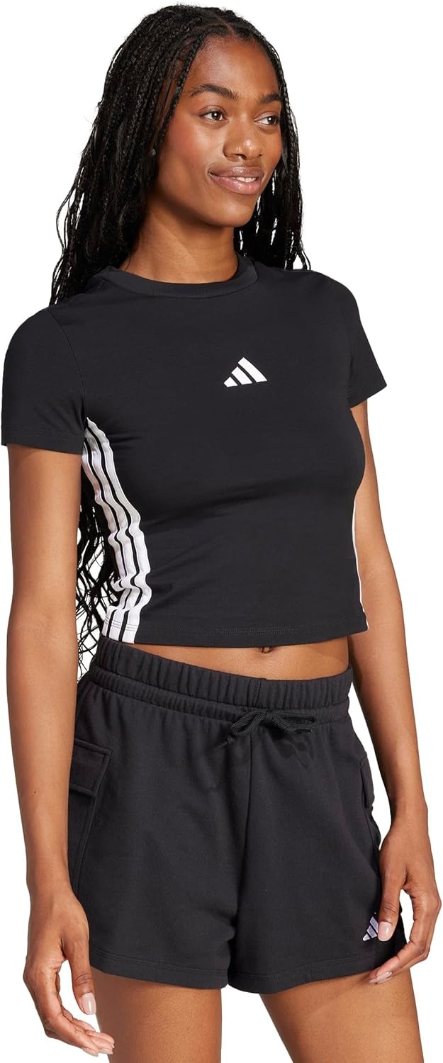 image:imageadidas Womens Essentials 3Stripes Slim Baby TShirtBlackWhite